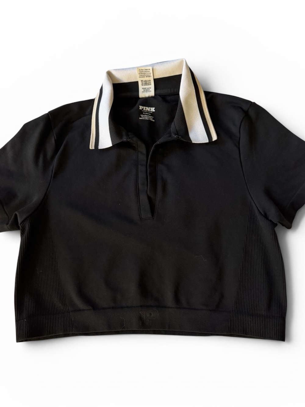 PINK Victoria's Secret Black Polo Top with White-Striped Collar